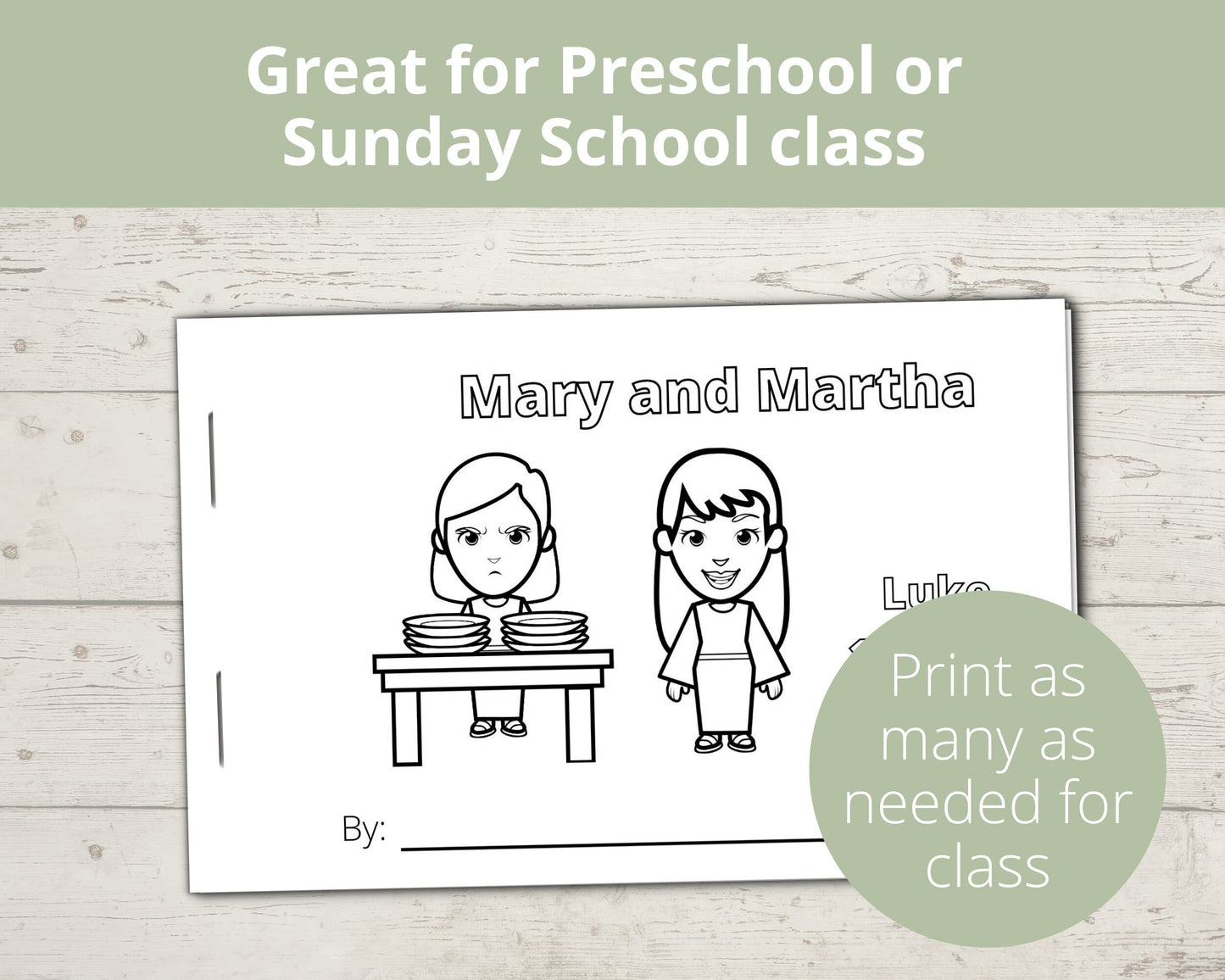 Mary and Martha Printable Half Page Book