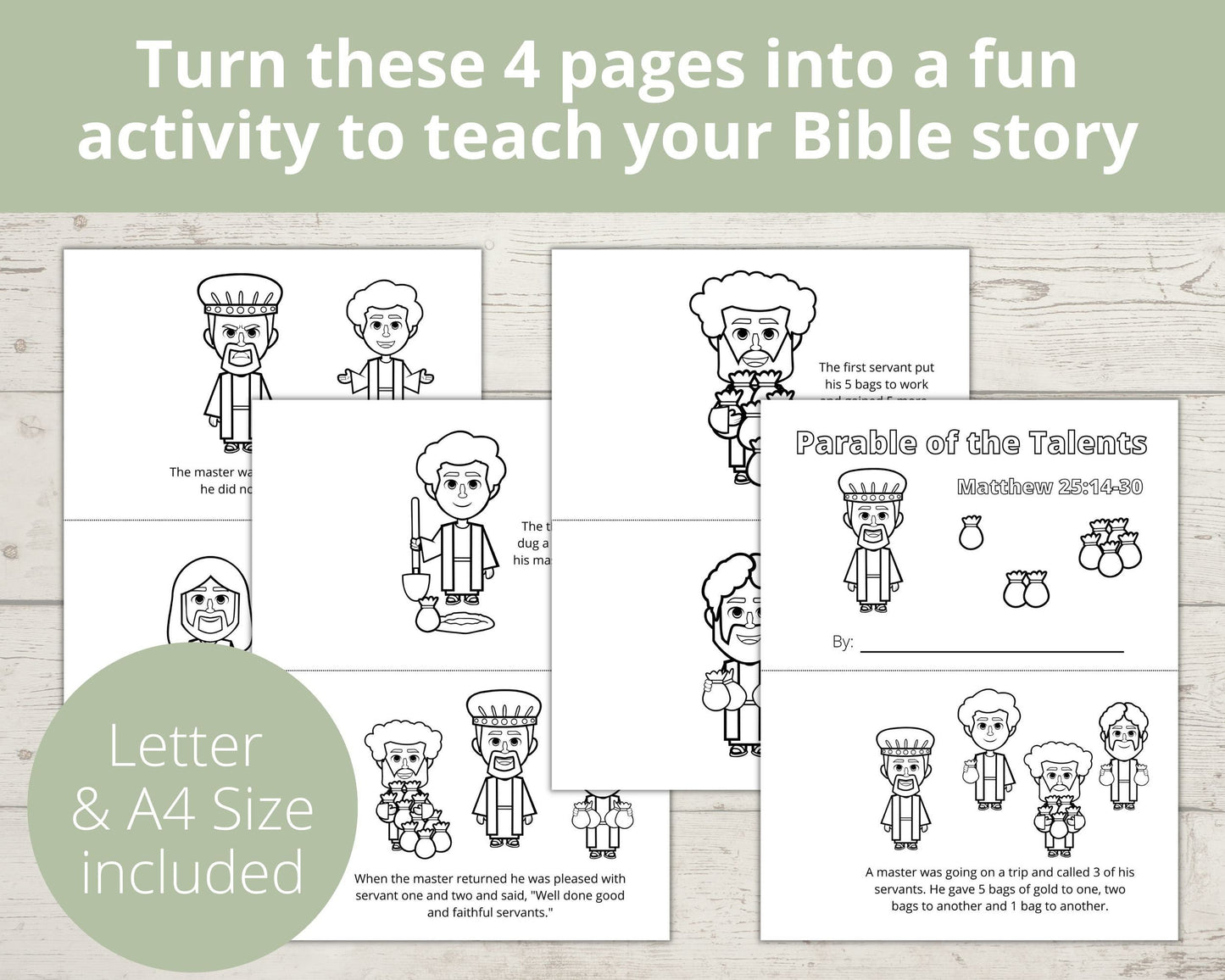 Parable of the Talents Printable Half Page Book