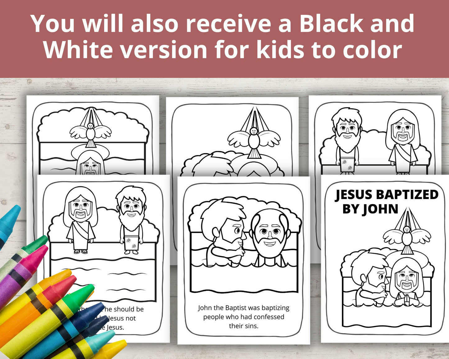 Jesus Baptism Printable Posters and Coloring Pages