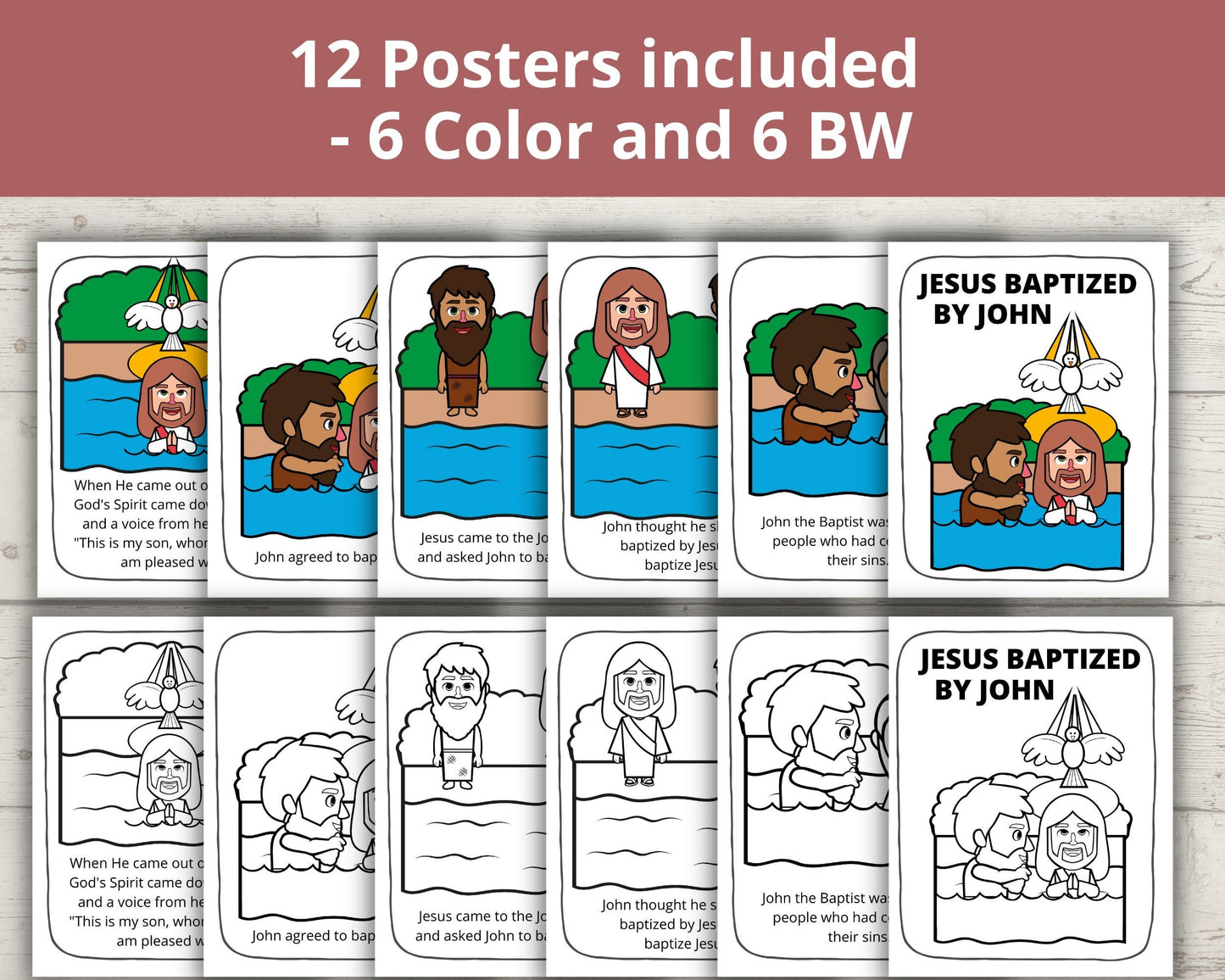 Jesus Baptism Printable Posters and Coloring Pages