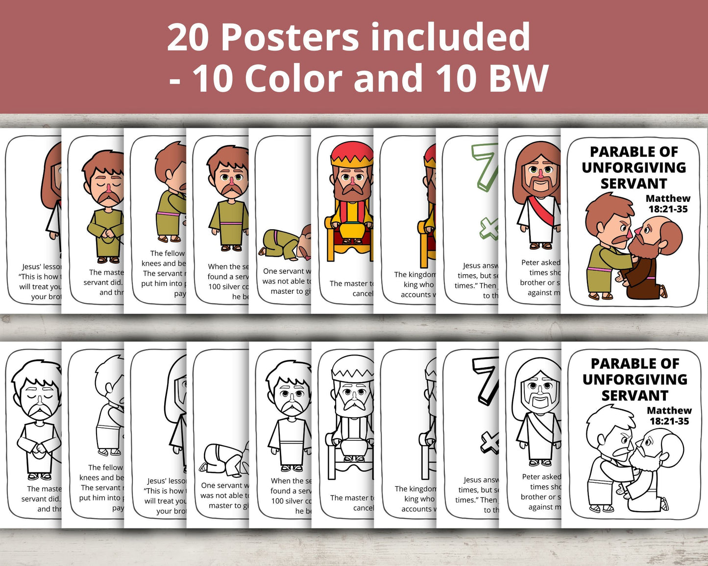 Parable of Unforgiving Servant Printable Posters and Coloring Pages