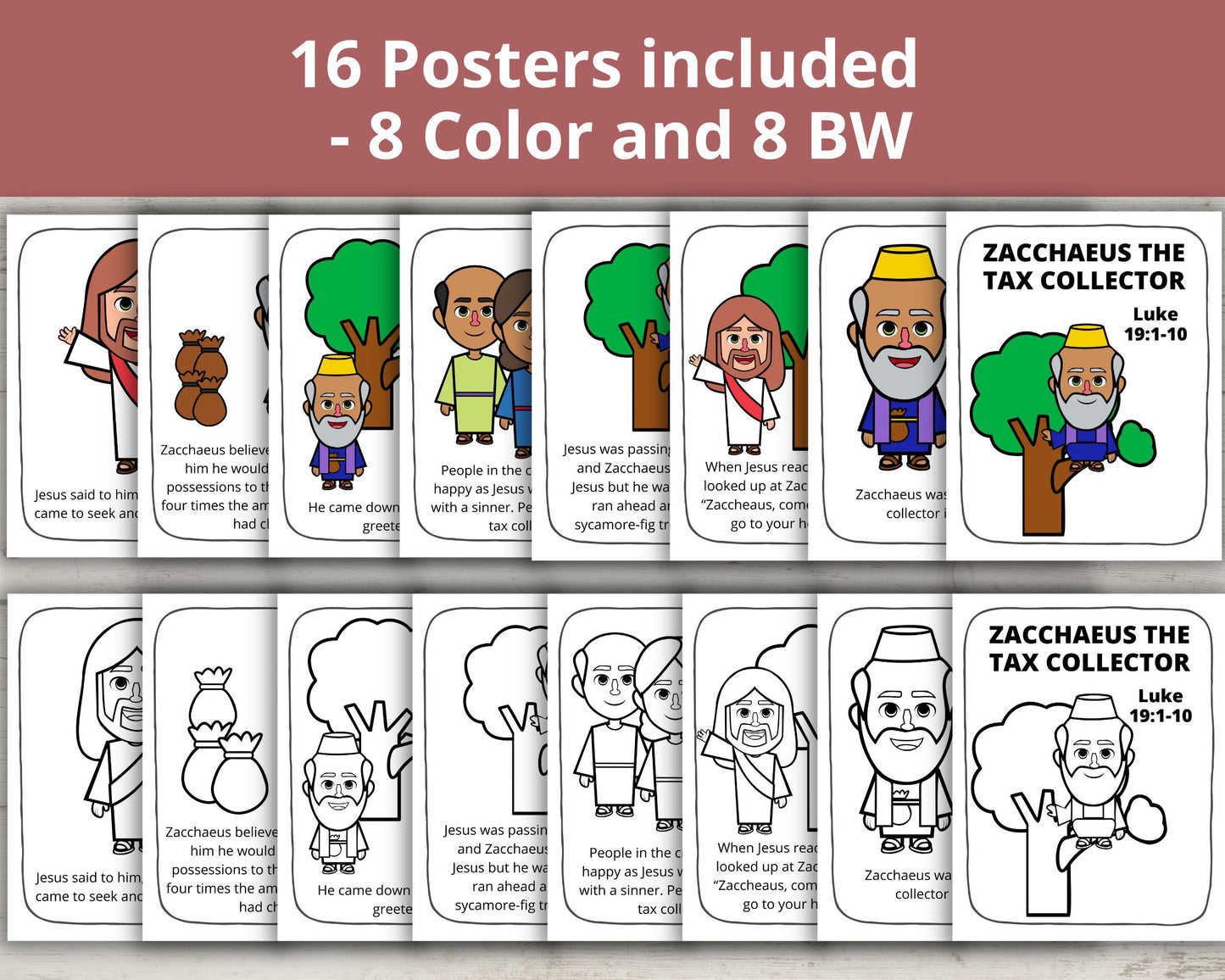 Zacchaeus Printable Posters and Coloring Pages