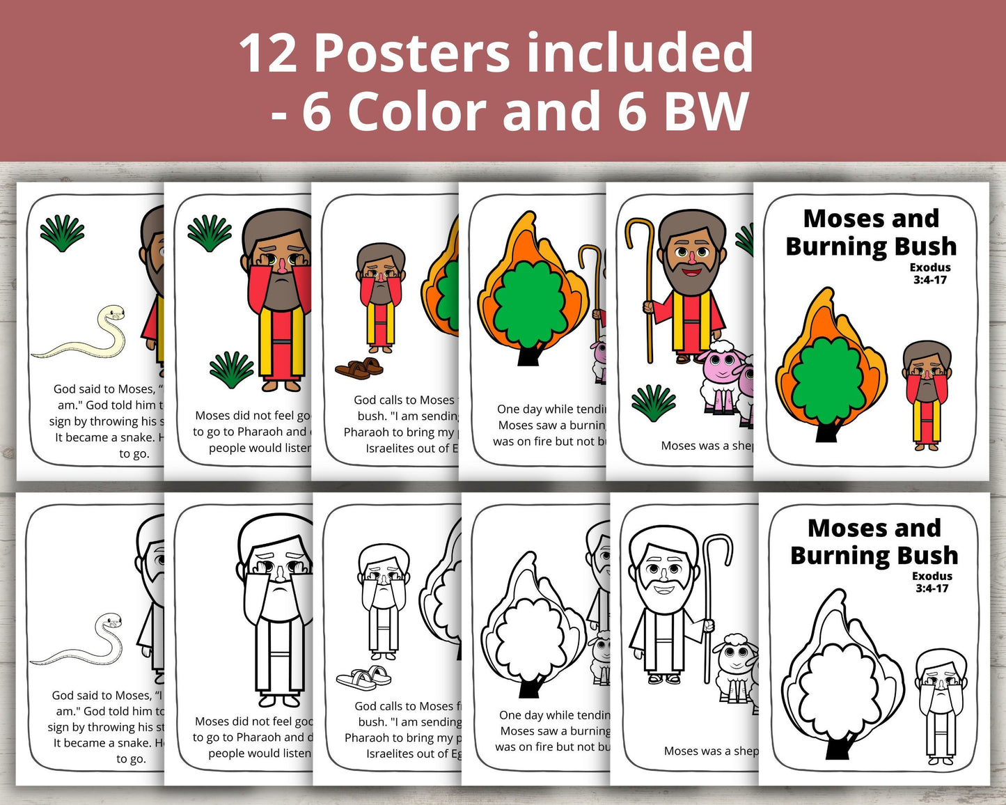 Moses and the Burning Bush Printable Posters and Coloring Pages