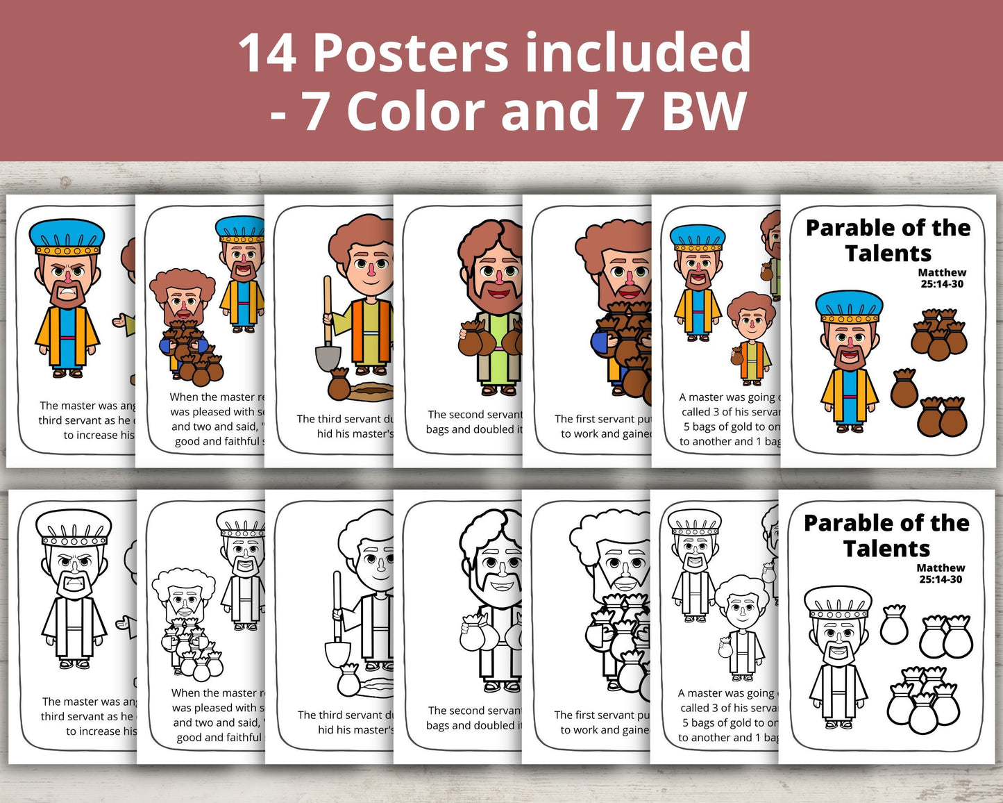 Parable of the Talents Printable Posters and Coloring Pages