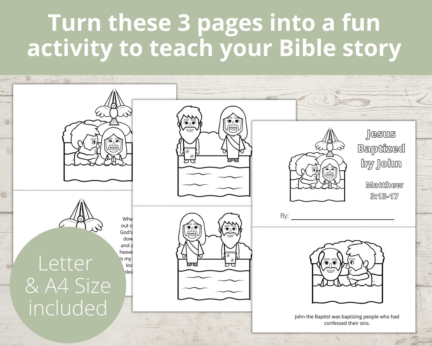 Jesus Baptism Printable Half Page Book