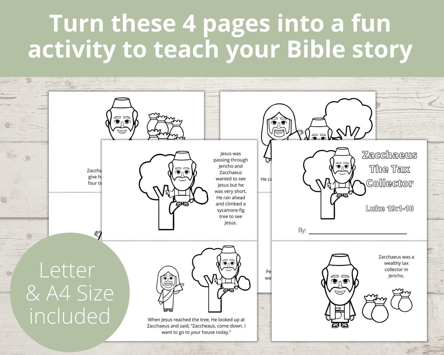 Zacchaeus Printable Half Page Book