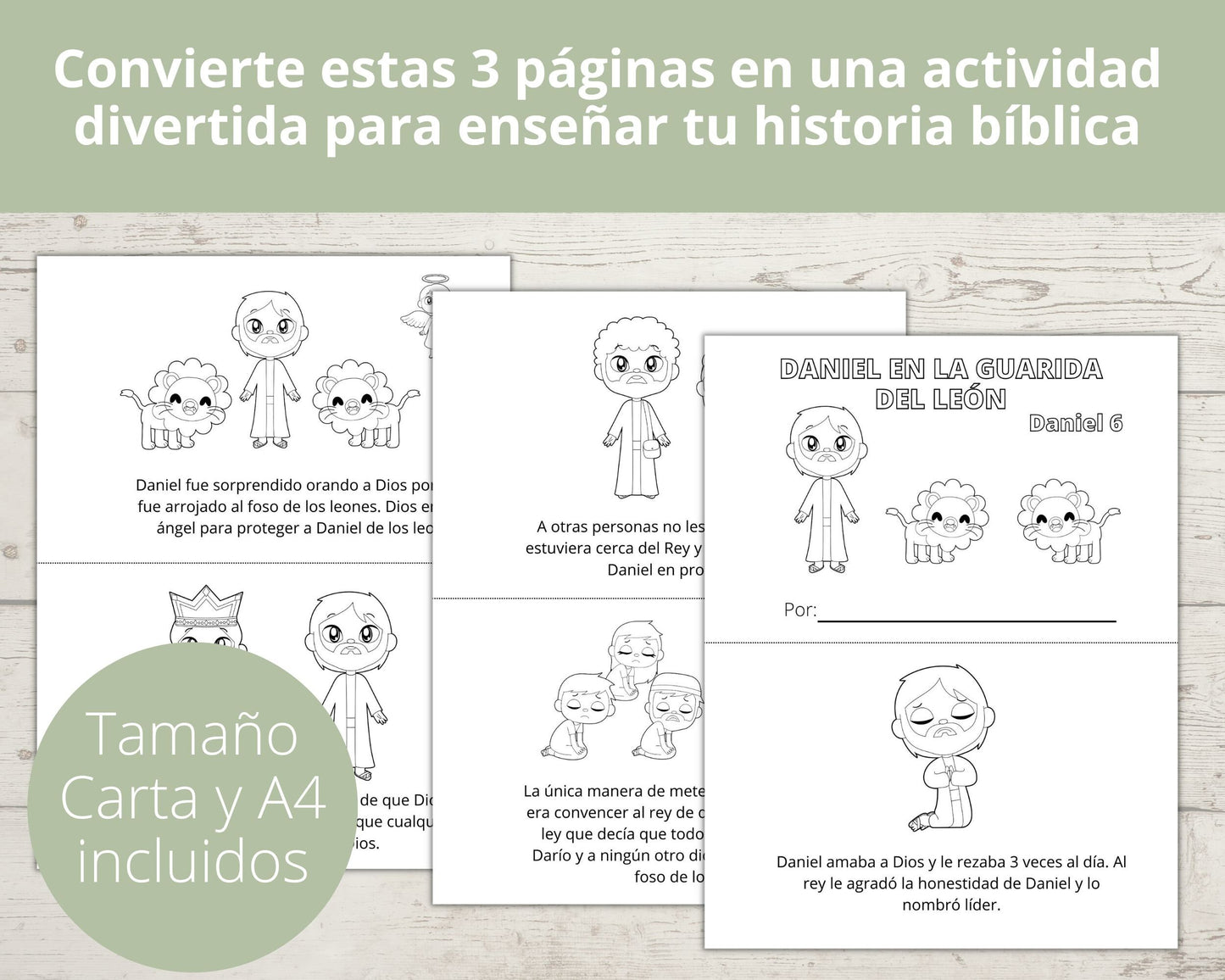 Spanish - Daniel and the Lion's Den Printable Half Page Book