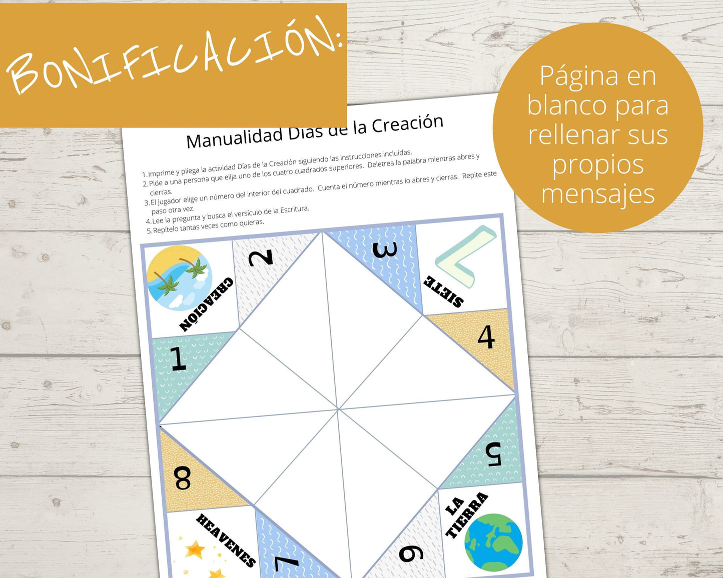 Spanish - Days of Creation Printable Cootie Catcher