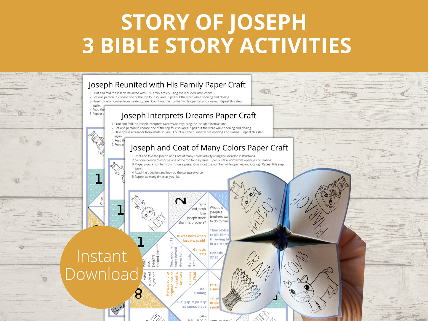 Story of Joseph Printable Cootie Catchers, Set of 3