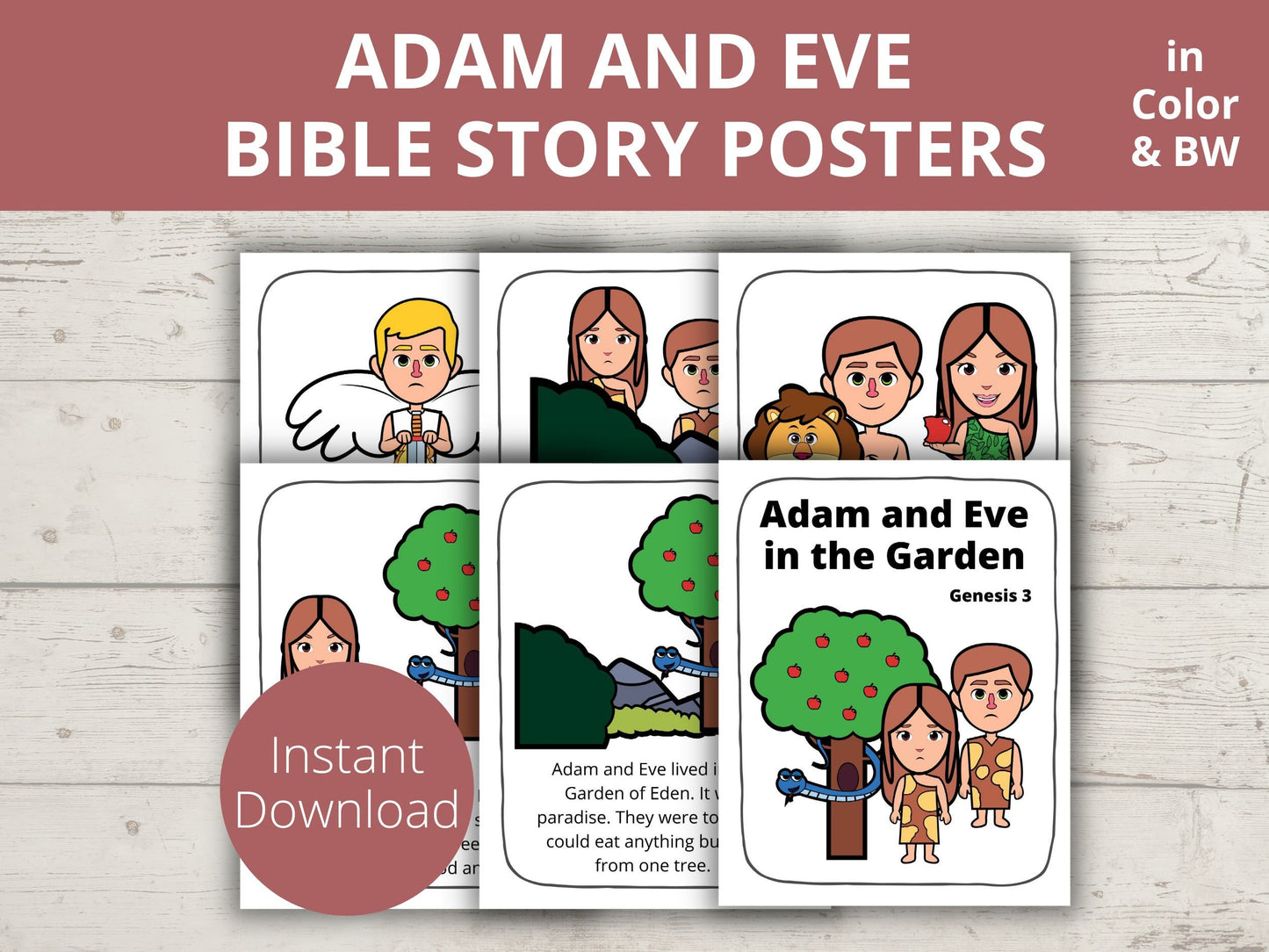 Adam and Eve Printable Posters and Coloring Pages