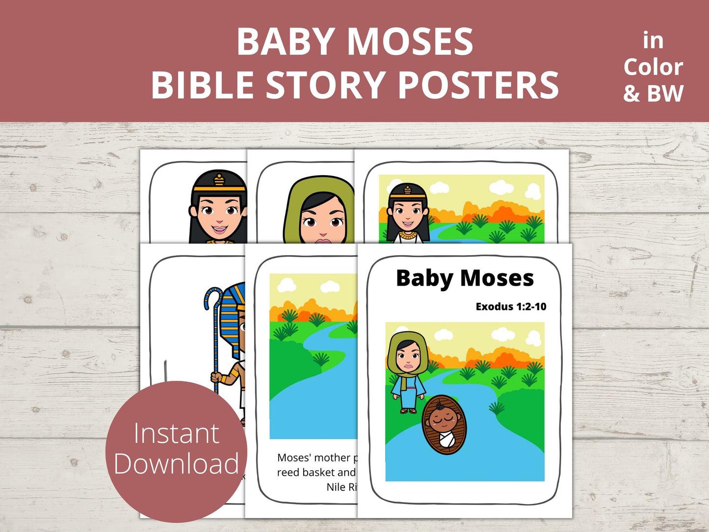 Baby Moses Posters and Coloring Pages