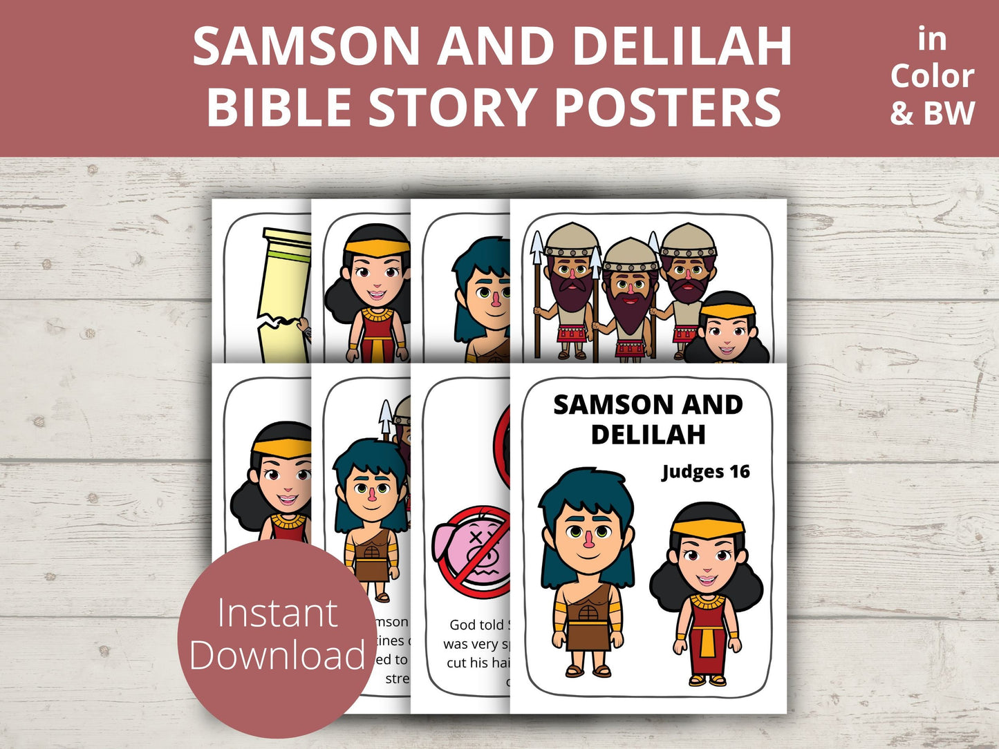 Samson and Delilah Printable Posters and Coloring Pages