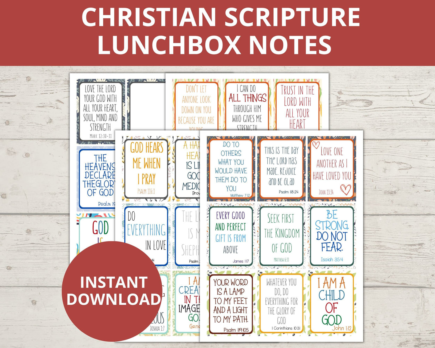 Christian Scripture Printable Lunch Notes for Kids