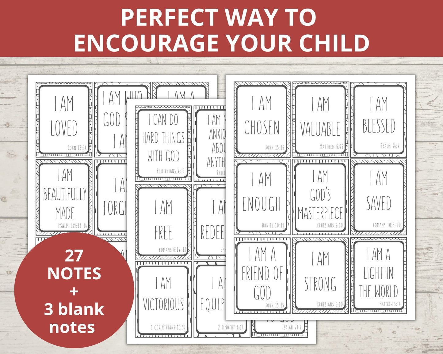 Scripture/Christian Affirmation Printable Lunchbox Notes for Kids