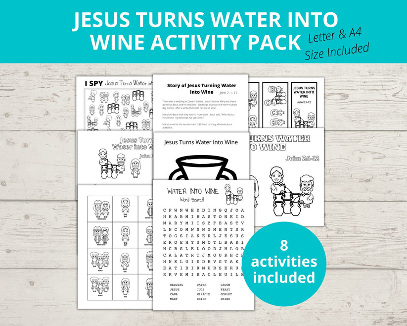 Jesus Turns Water into Wine Printable Activity Pack – Stored Up Treasure