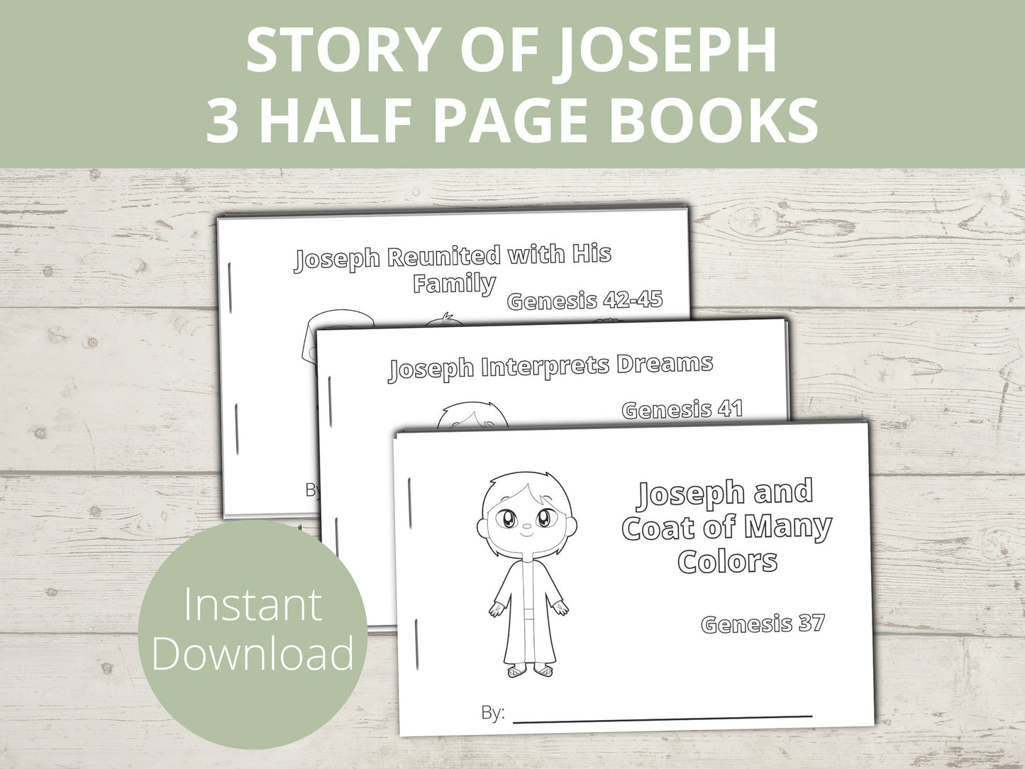 Story of Joseph Printable Half Page Book, Set of 3