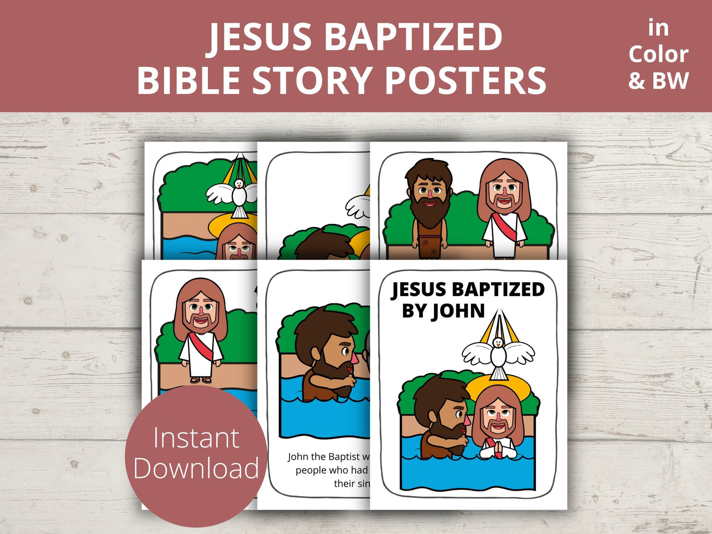 Jesus Baptism Printable Posters and Coloring Pages