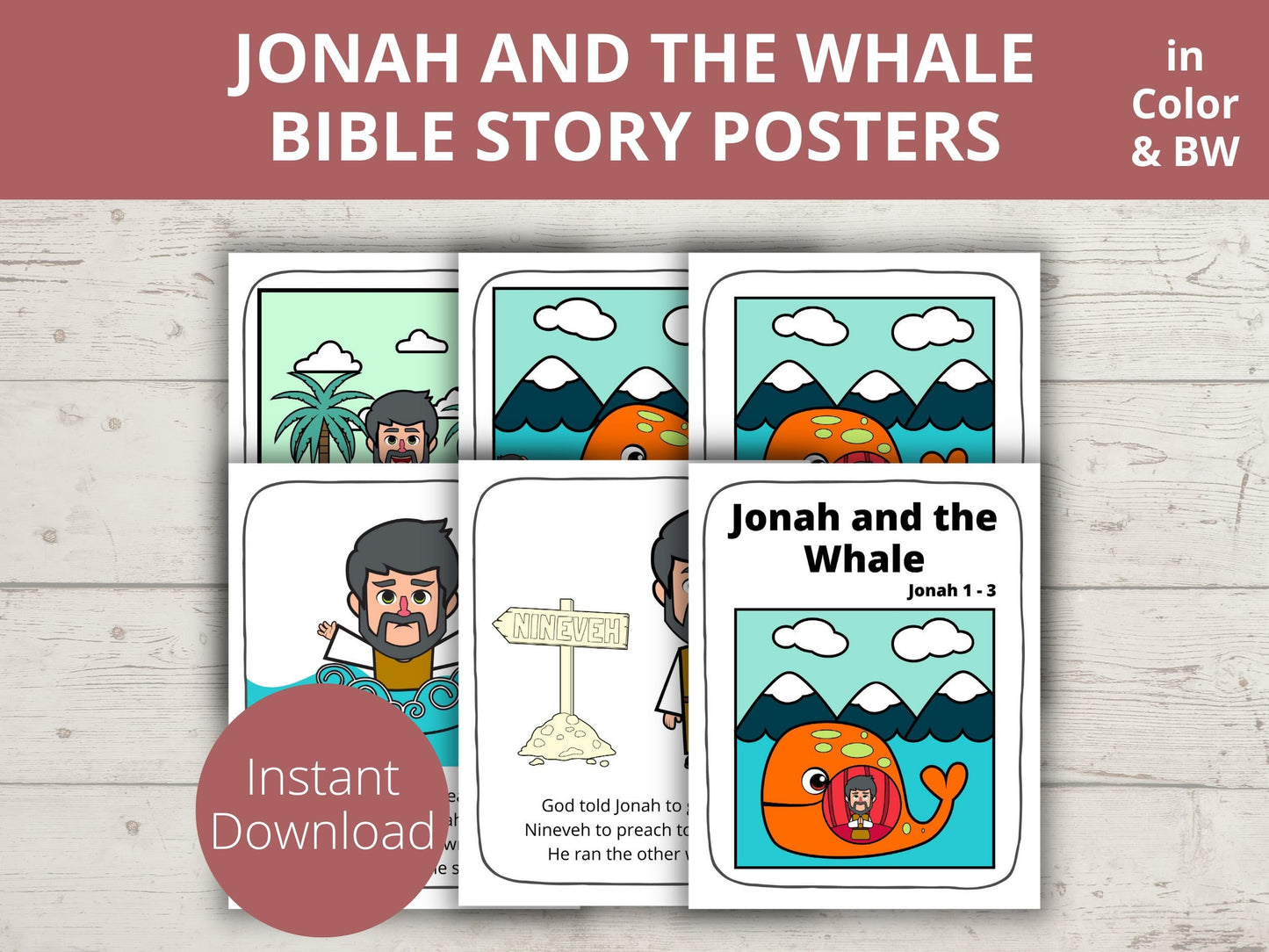 Jonah and the Whale Printable Posters and Coloring Pages