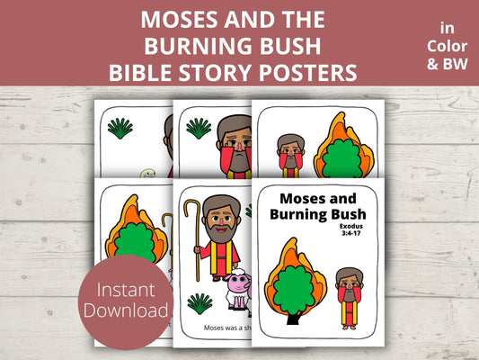 Moses and the Burning Bush Printable Posters and Coloring Pages