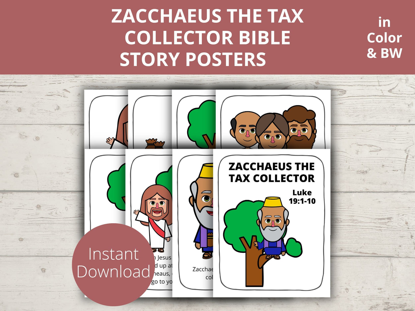 Zacchaeus Printable Posters and Coloring Pages