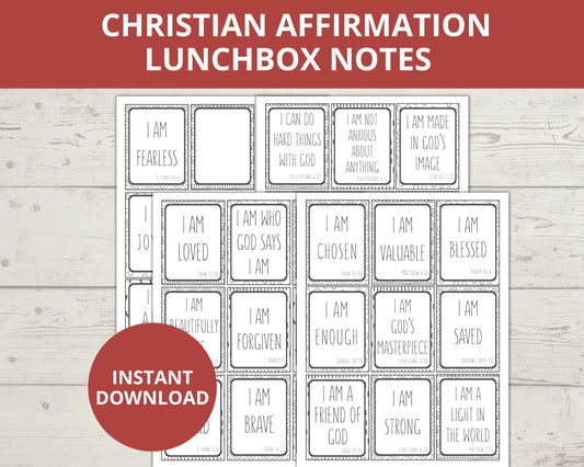 Scripture/Christian Affirmation Printable Lunchbox Notes for Kids