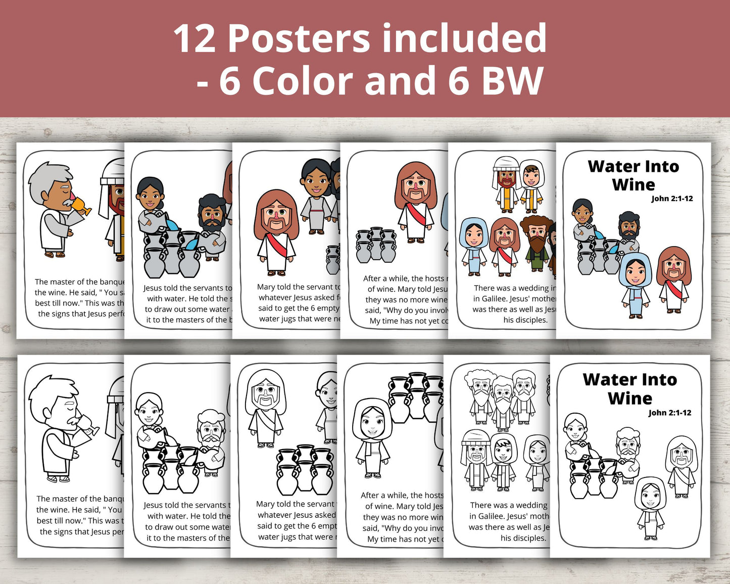 Jesus Turns Water into Wine Printable Posters and Coloring Pages