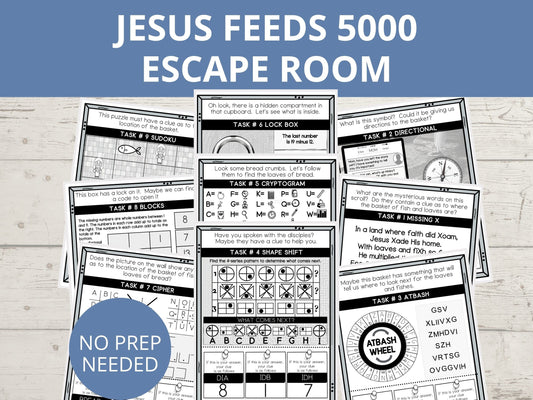 Jesus Feeds 5000 Printable Escape Room for Kids - 9 puzzles