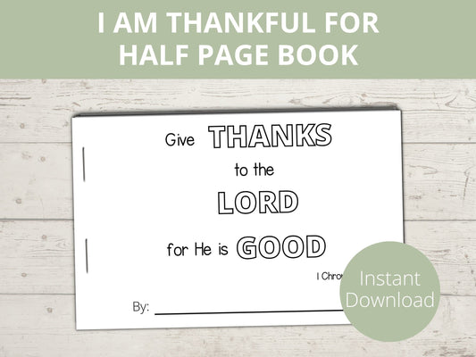 I am Thankful For Printable Half Page book