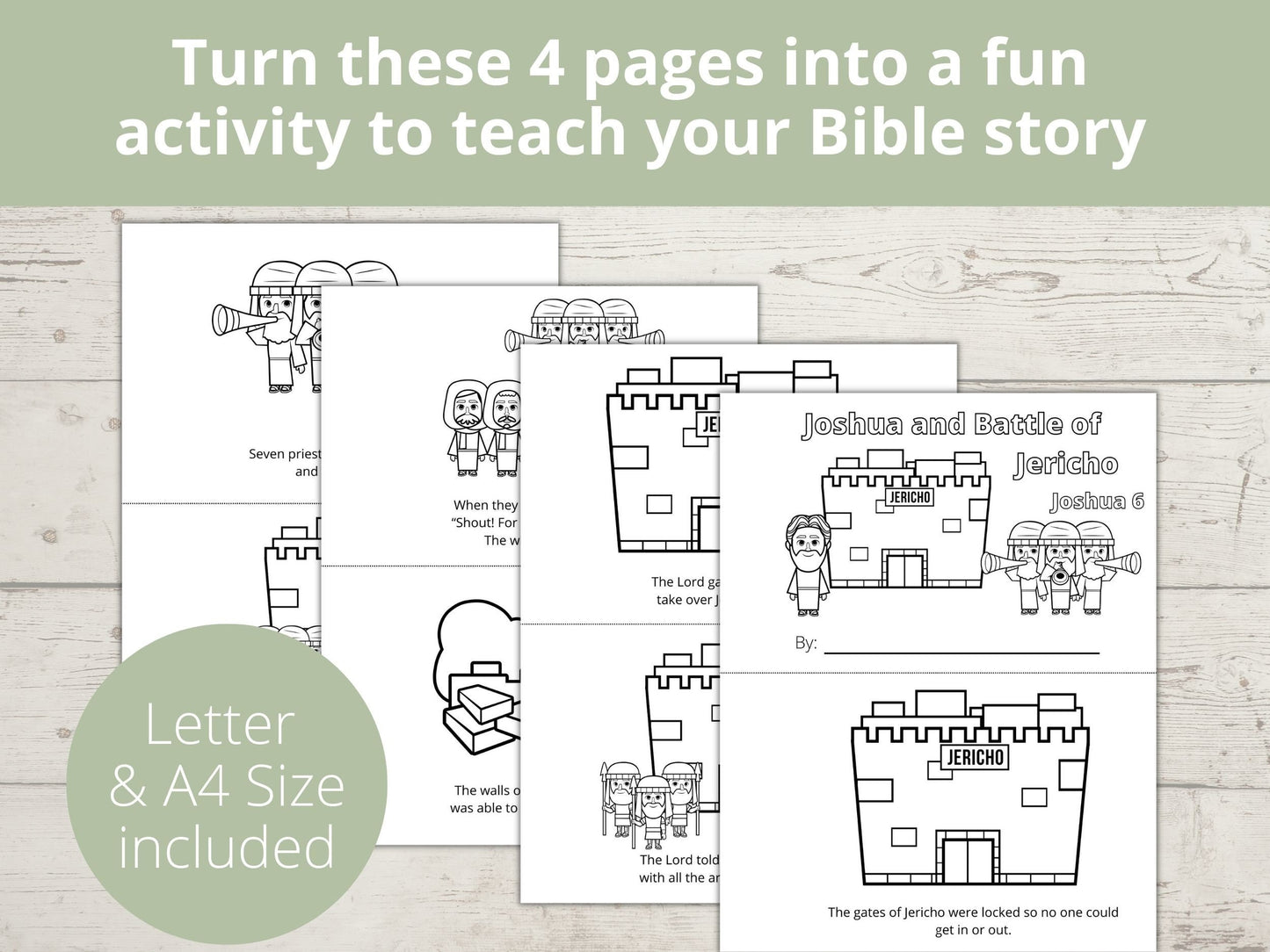 Joshua and Battle of Jericho Printable Half Page Book