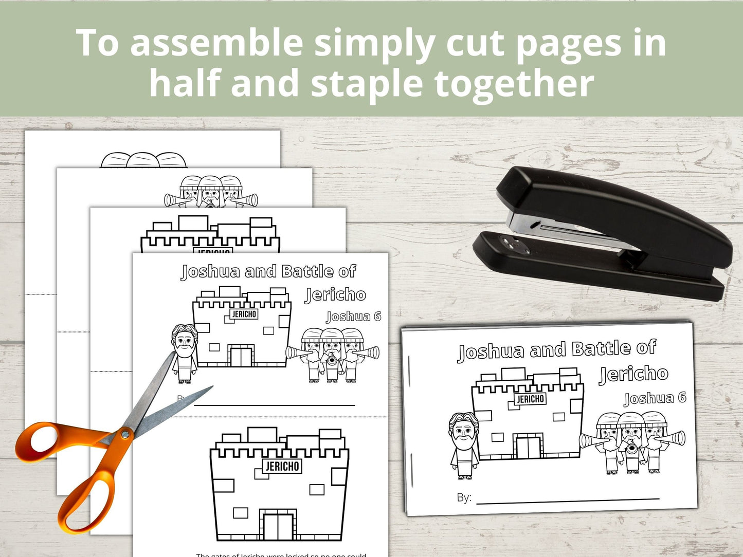 Joshua and Battle of Jericho Printable Half Page Book