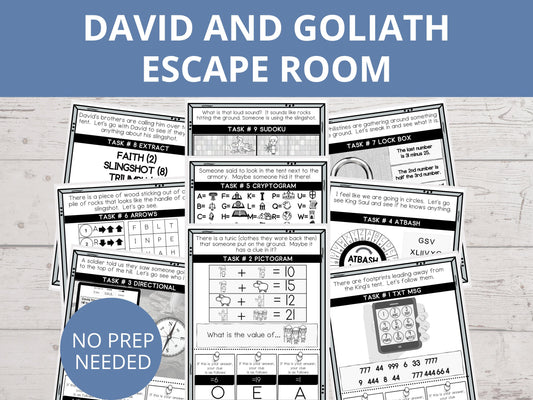 David and Goliath Printable Escape Room for Kids - 9 puzzles