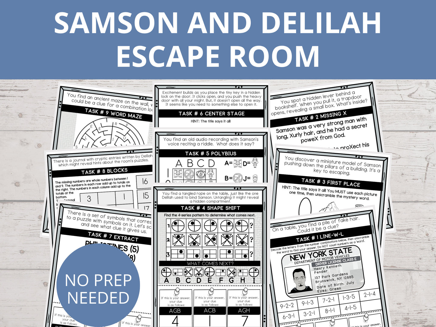 Samson and Delilah Printable Escape Room for Kids - 9 puzzles