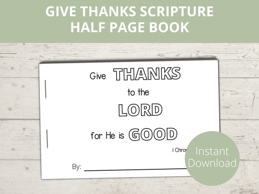 Give Thanks to the Lord Printable Half Page Book