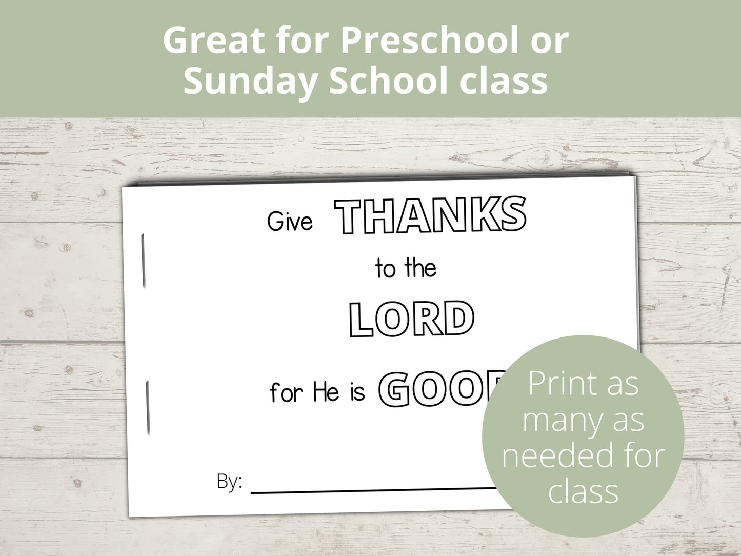 Give Thanks to the Lord Printable Half Page Book