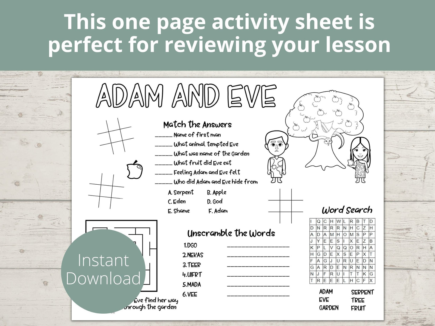 Adam and Eve Printable Activity Page