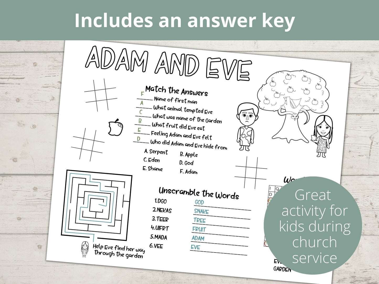 Adam and Eve Printable Activity Page