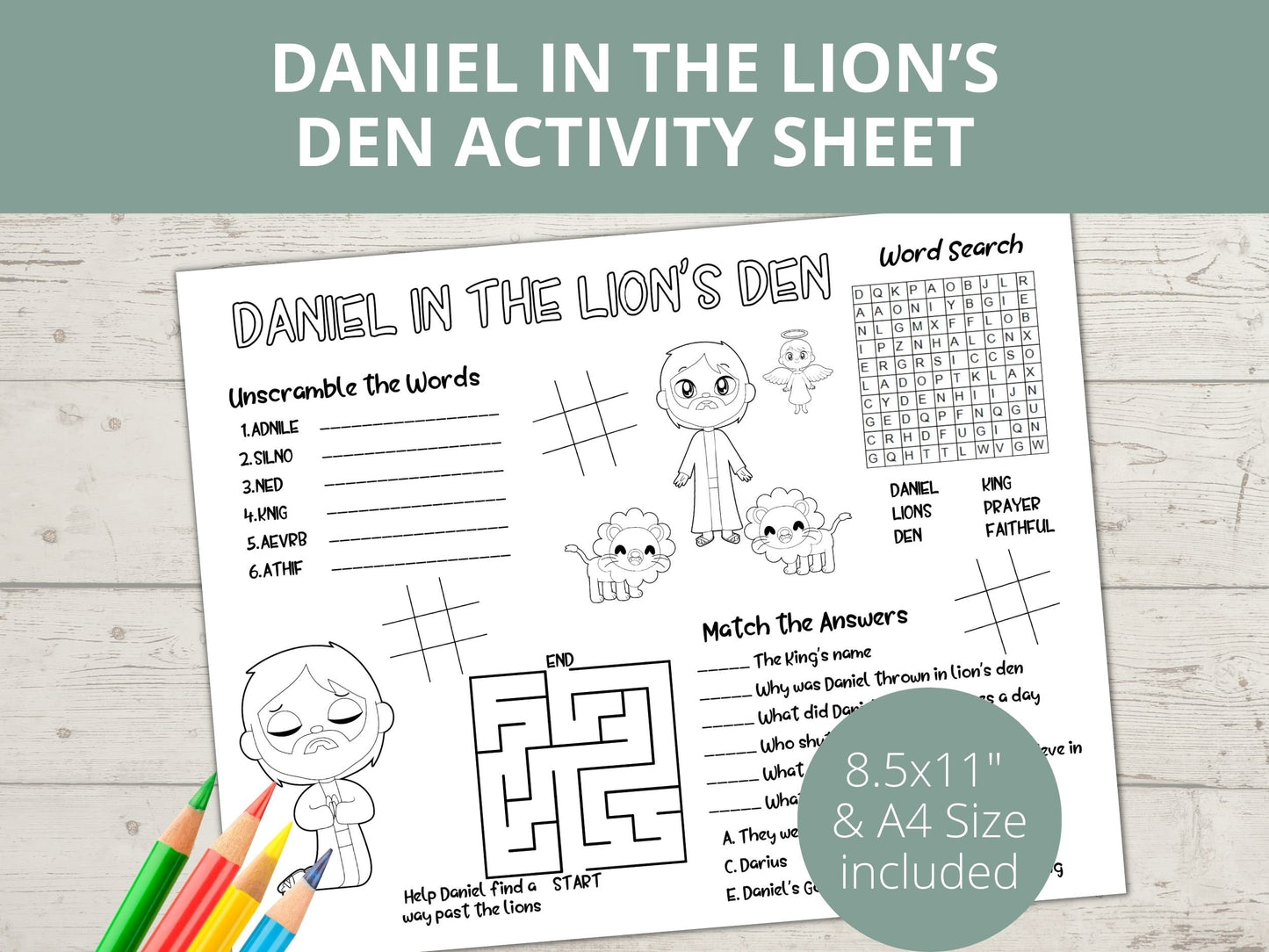 Daniel and the Lions Den Printable Activity Page