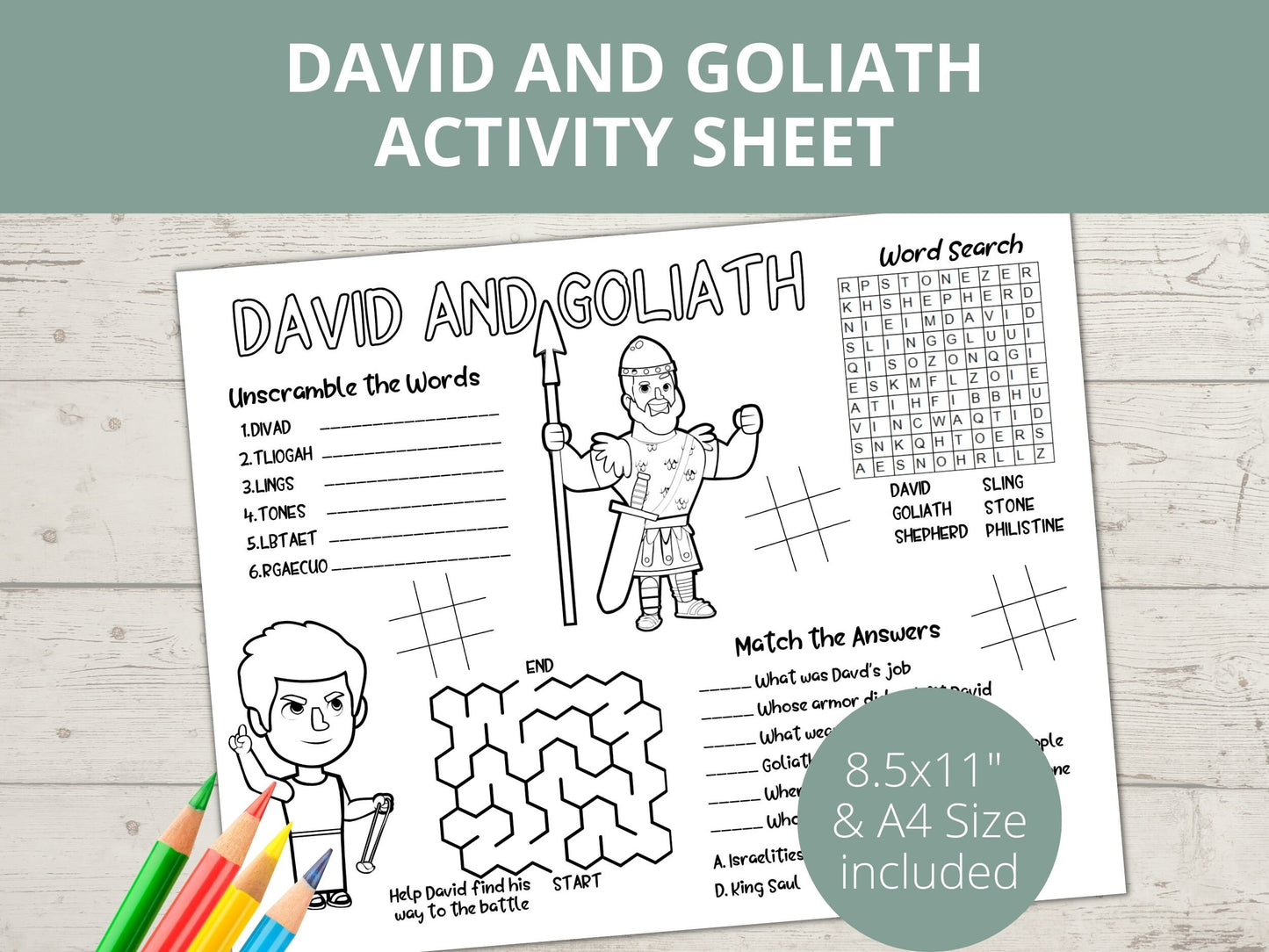 David and Goliath Activities Printable Activity Page