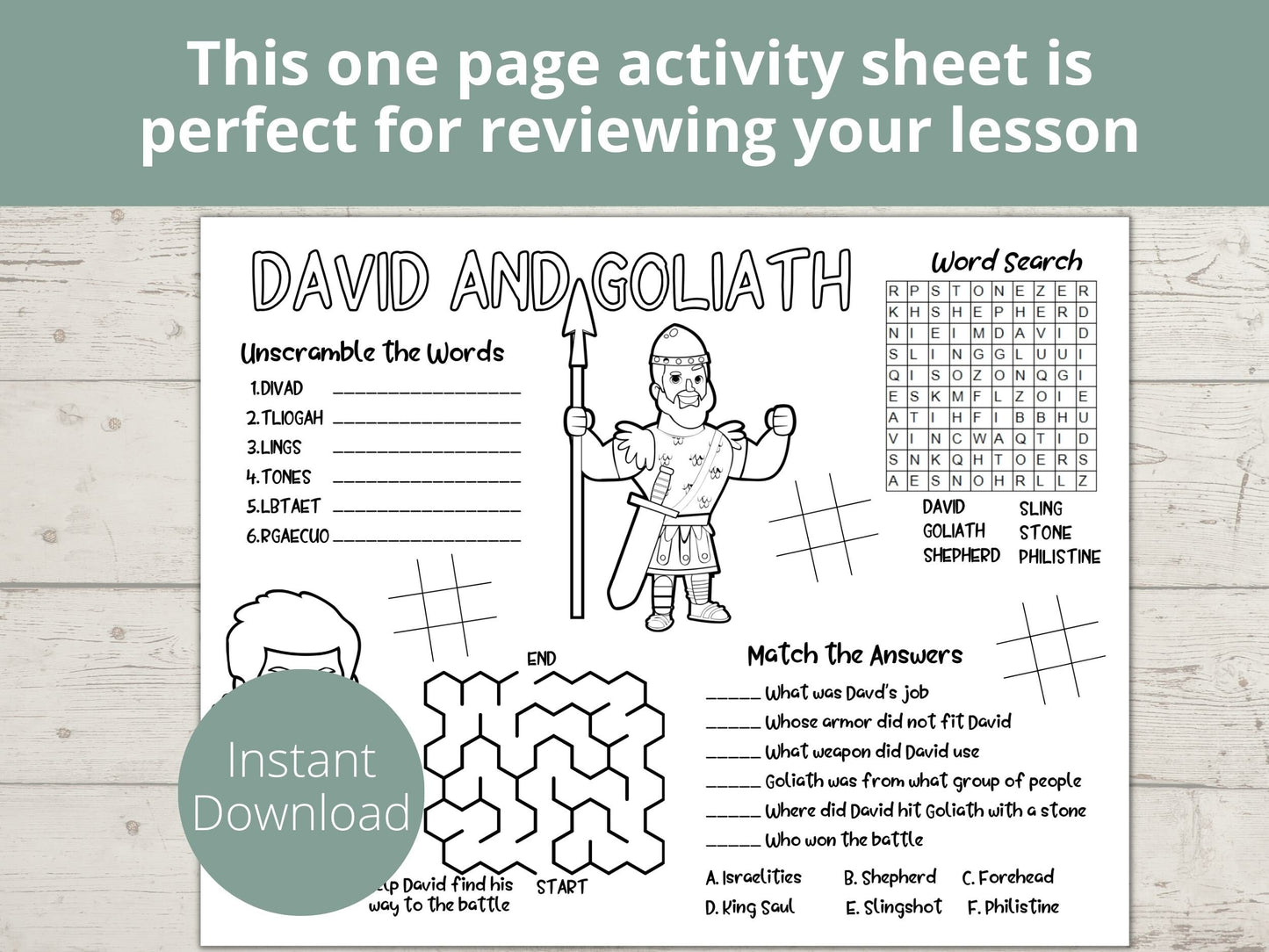 David and Goliath Activities Printable Activity Page