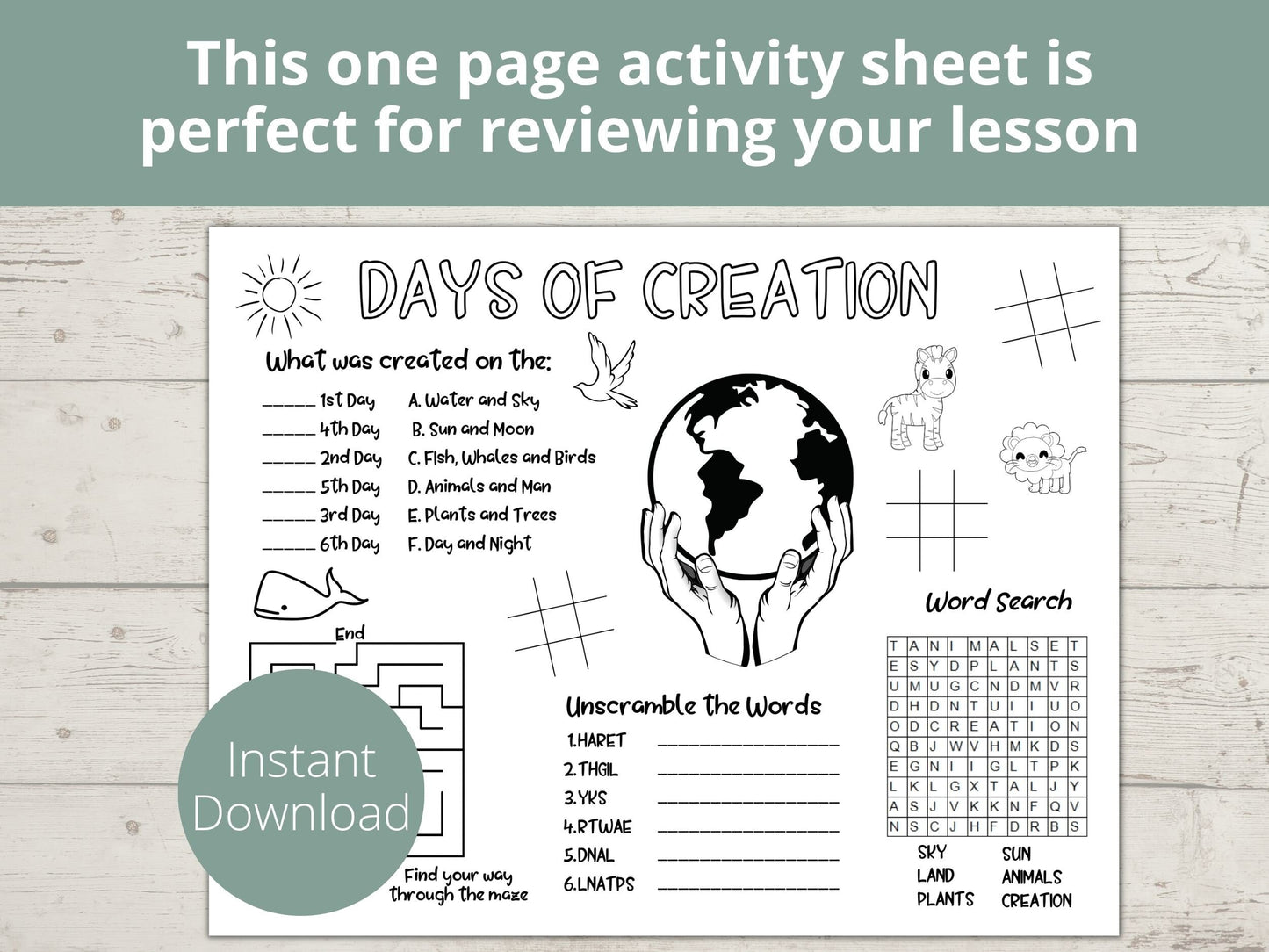 Days of Creation Printable Activity Page