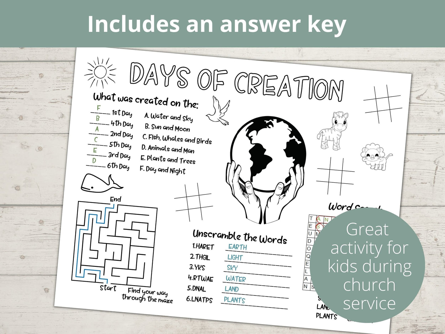 Days of Creation Printable Activity Page