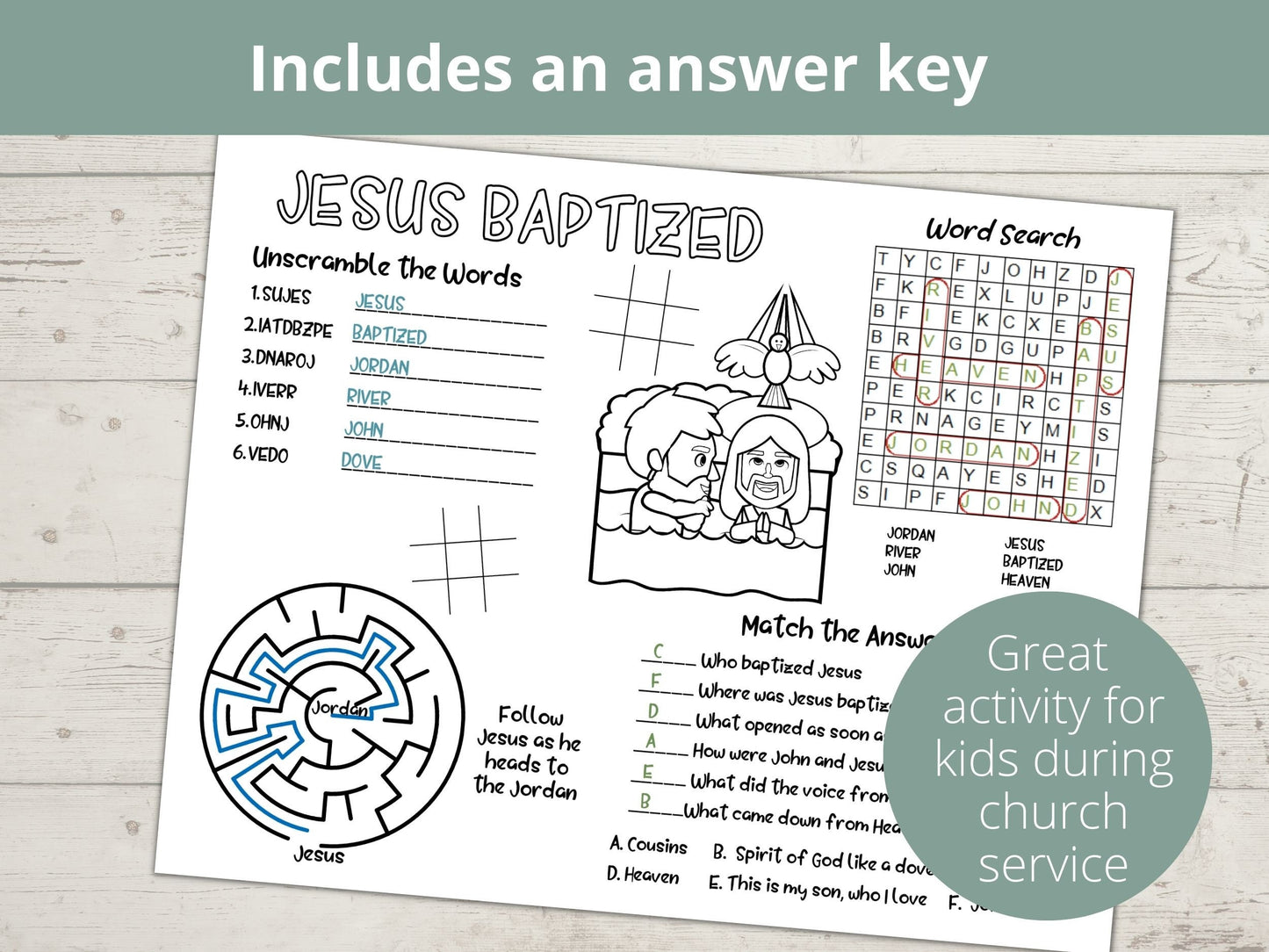 Jesus Being Baptized Printable Activity Page