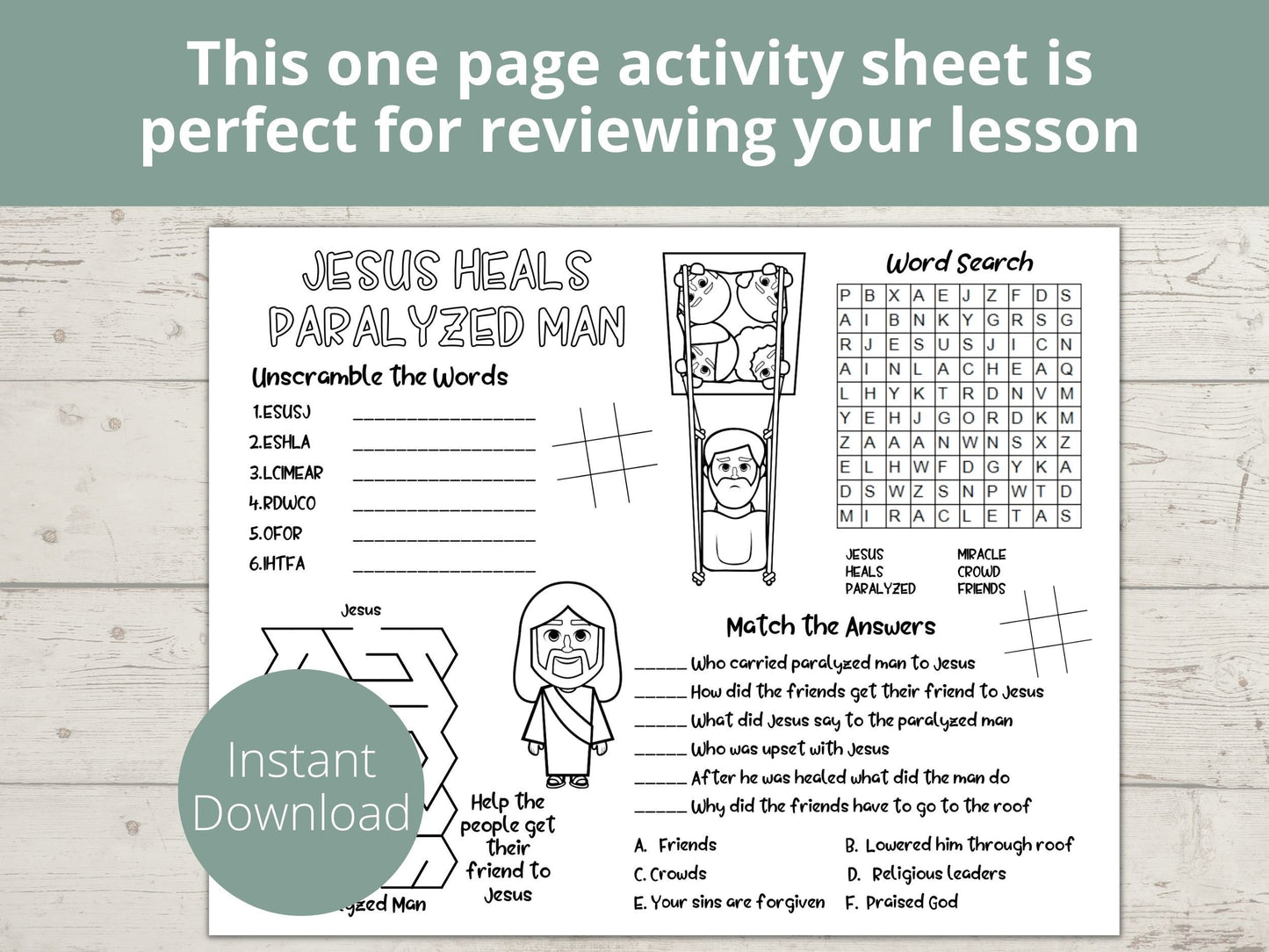 Jesus Heals Paralyzed Man Printable Activity Page