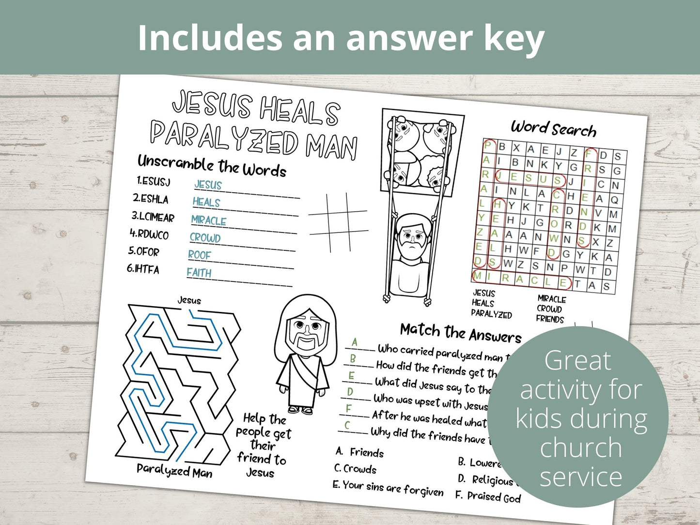 Jesus Heals Paralyzed Man Printable Activity Page