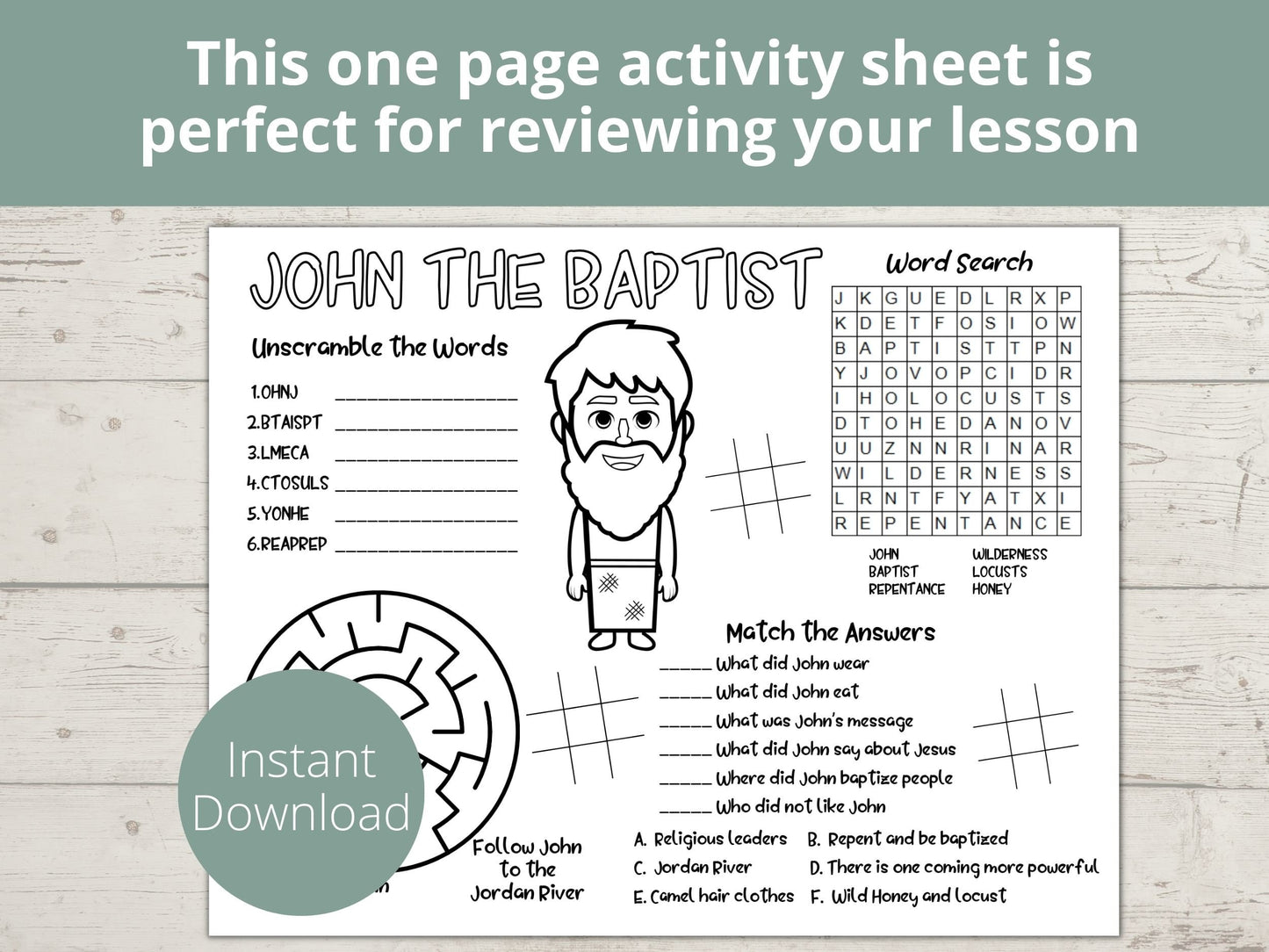 John the Baptist Printable Activity Page