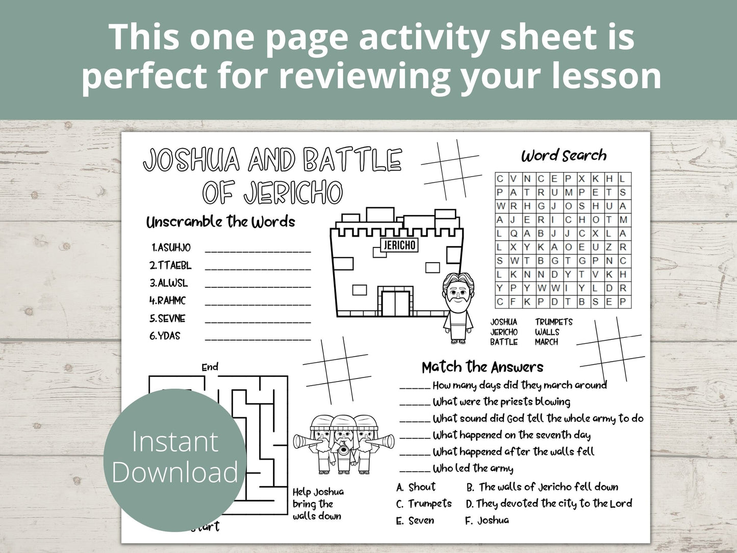 Joshua and Battle of Jericho Printable Activity Page