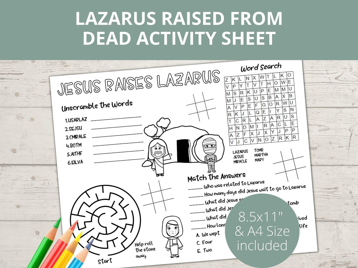 Jesus Raised Lazarus from the Dead Printable Activity Page