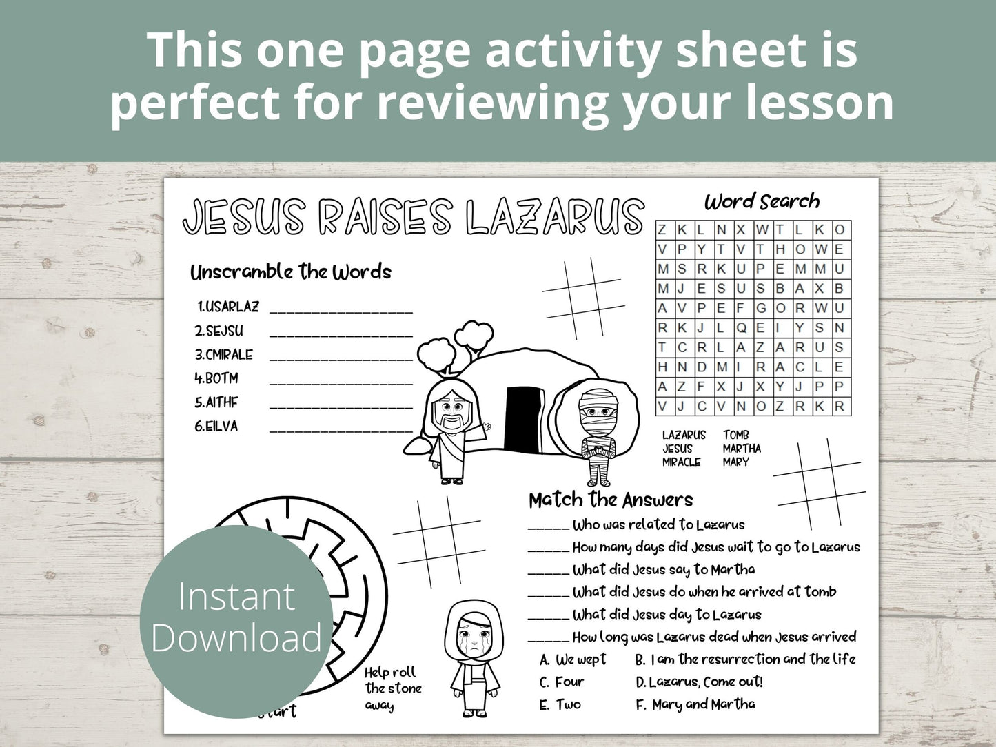 Jesus Raised Lazarus from the Dead Printable Activity Page