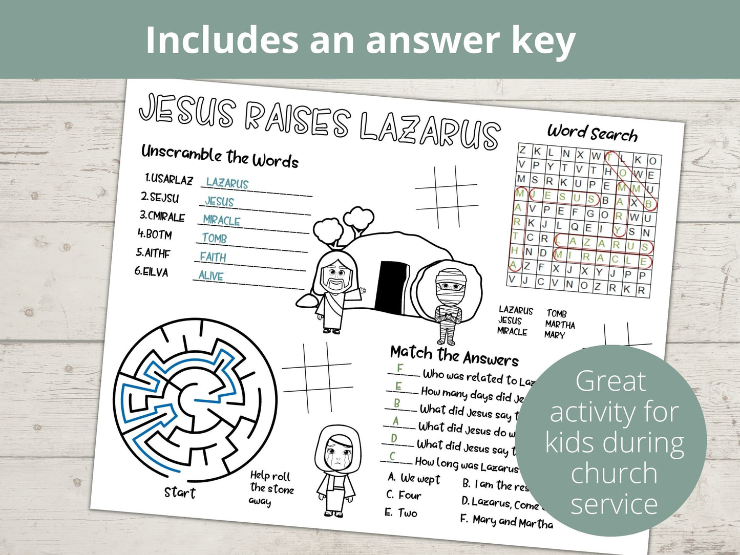 Jesus Raised Lazarus from the Dead Printable Activity Page