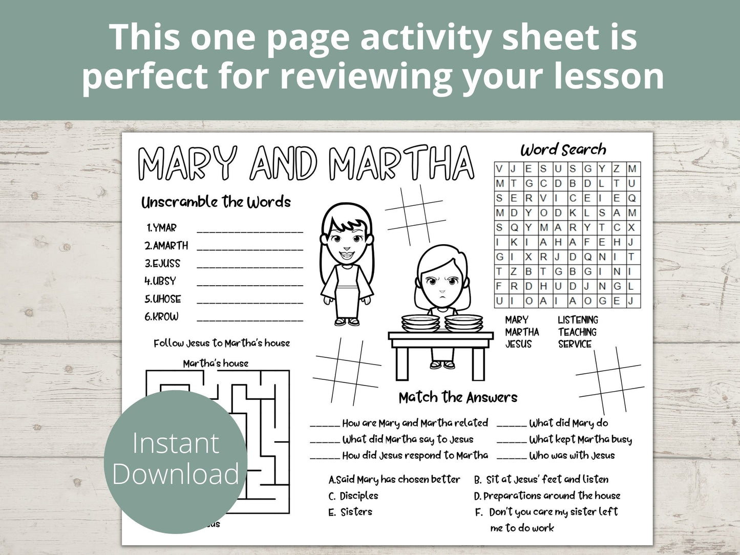 Mary and Martha Printable Activity Page